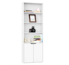 Image of 6 Tier Bookcase With 2 Door Cupboard Cabinet Storage Shelving Display Wood Shelf