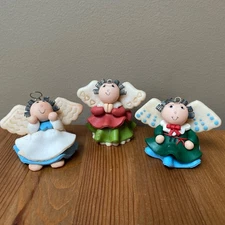 Molded Clay Art Christmas Angel Ornaments Lot of 3 Figures 2" Angels Figurines