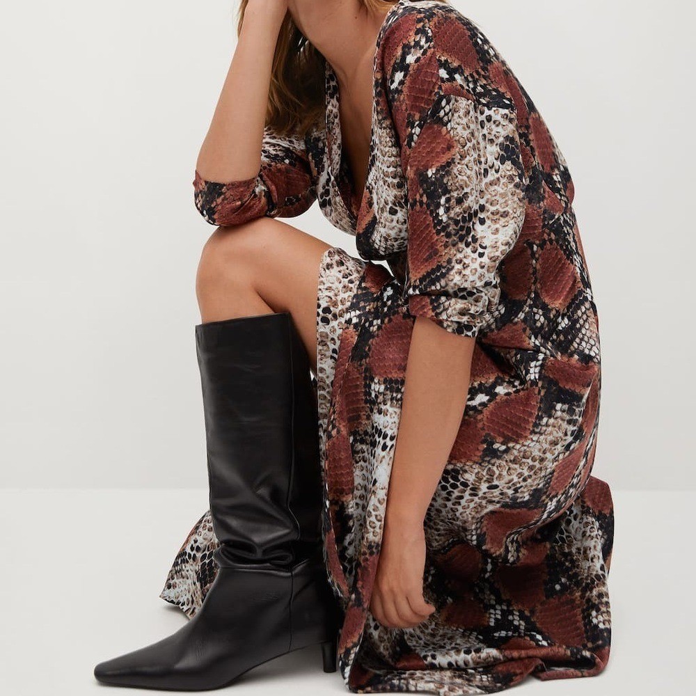 Mango Snake Print Midi Dress Dress Flowy Midi V-Neck Long Sleeves Size 4 NWT thumbnail 8