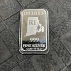 RI Rhode Island U.S. State Silver Bar 1 Full Troy oz .999 Silver