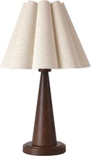 Modern Table Lamp W/ Petal Linen Lampshade Dark Faux Wood Metal Base   20.5  