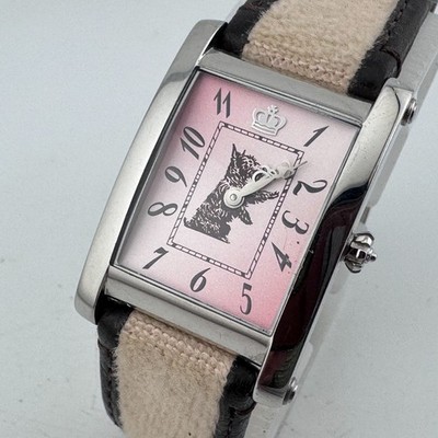 VTG Juicy Couture Quartz Watch Women Silver Curved Rectangle Leather New Battery