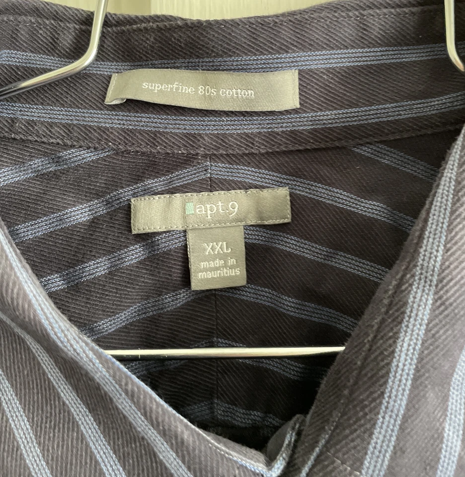 Apt. 9 Men's Button down Striped Long Sleeve Dress Shirt XXL 2XL Blue 90s Cotton - Image 2 of 4