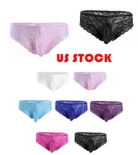 iEFiEL  Men's Lingerie Floral Lace Thongs Briefs Sissy Maid Panties Underwear