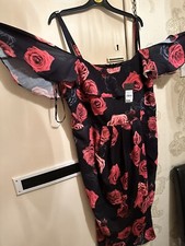 Lovely Ladies City Chic Pink Floral Cold Shoulder Midi Party Dress UK 16