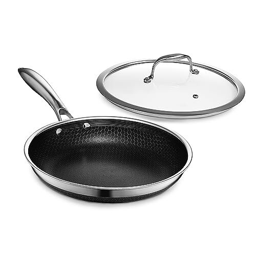 HexClad Hybrid Nonstick 10-Inch Frying Pan with Stay-Cool Handle & Tempered Glass Lid