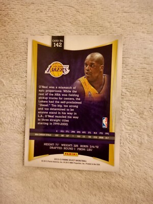 2012-13 SHAQUILLE SHAQ O'NEAL PANINI SELECT #142 1ST SELECT CARD