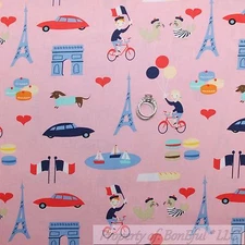 BonEful FABRIC FQ Cotton Quilt Pink Heart Scenic Eiffel Tower Paris Bike Dog Kid
