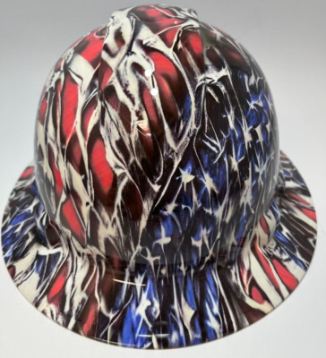 New Full Brim Vented Hard Hat Custom Hydro Dipped WORN AMERICAN FLAG