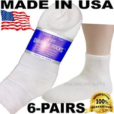 BEST QUALITY CRESWELL 6 PAIRS WHITE DIABETIC ANKLE SOCKS 10-13 SIZE MADE IN USA