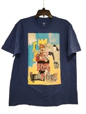 New JEAN-MICHEL BASQUIAT Untitled 1982 Crown n Bone Mens Medium Blue Cotton Tee