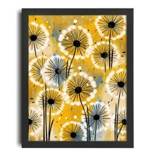 Ochre And Grey Wall Art Dendelion Clocks Print Nature Inspired Ochre Home Decor