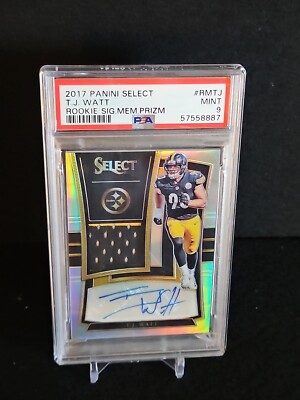 TJ Watt 2017 Panini Select Signature Jersey Prizm 166/199 PSA 9/Auto Rookie RC