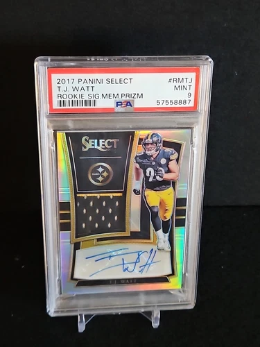 TJ Watt 2017 Panini Select Signature Jersey Prizm 166/199 PSA 9/Auto Rookie RC