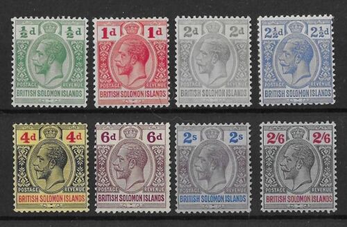 Br Solomons 1914-23 GV Definitives Mint Cat£55+ (8v) - Afbeelding 1 van 2