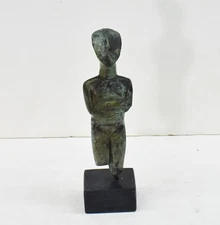 Cycladic Bronze Idol figurine on marble base - Ancient Art - Abstract Simplicity