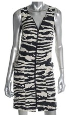 Michael Kors Zebra Milk Black Print Zipper Front Silk Sheath Dress 6 12