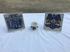 Vintage Lot of 3 Delft Ceramic Pieces - 2 Tiles and 1 Unique Ashtray