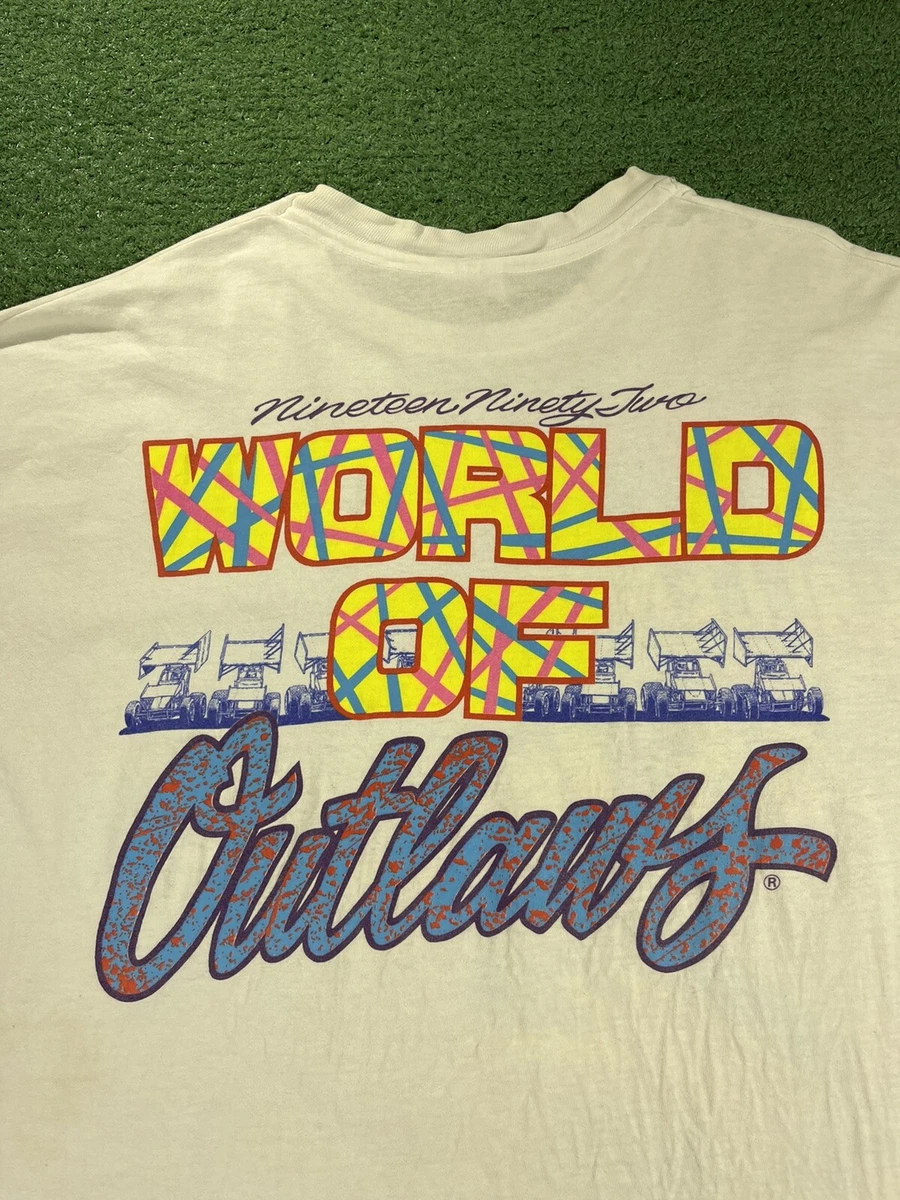 Vintage 90s World Of Outlaws Dirt Racing T Shirt Adult Size Extra Large White
