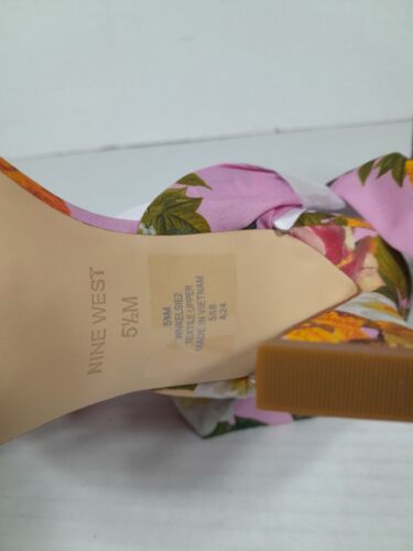 Nine West Womens Kelsie Ankle Wrap Sandals Heels Sz 5.5 Shoe Pink Floral Nwob - Picture 9 of 9