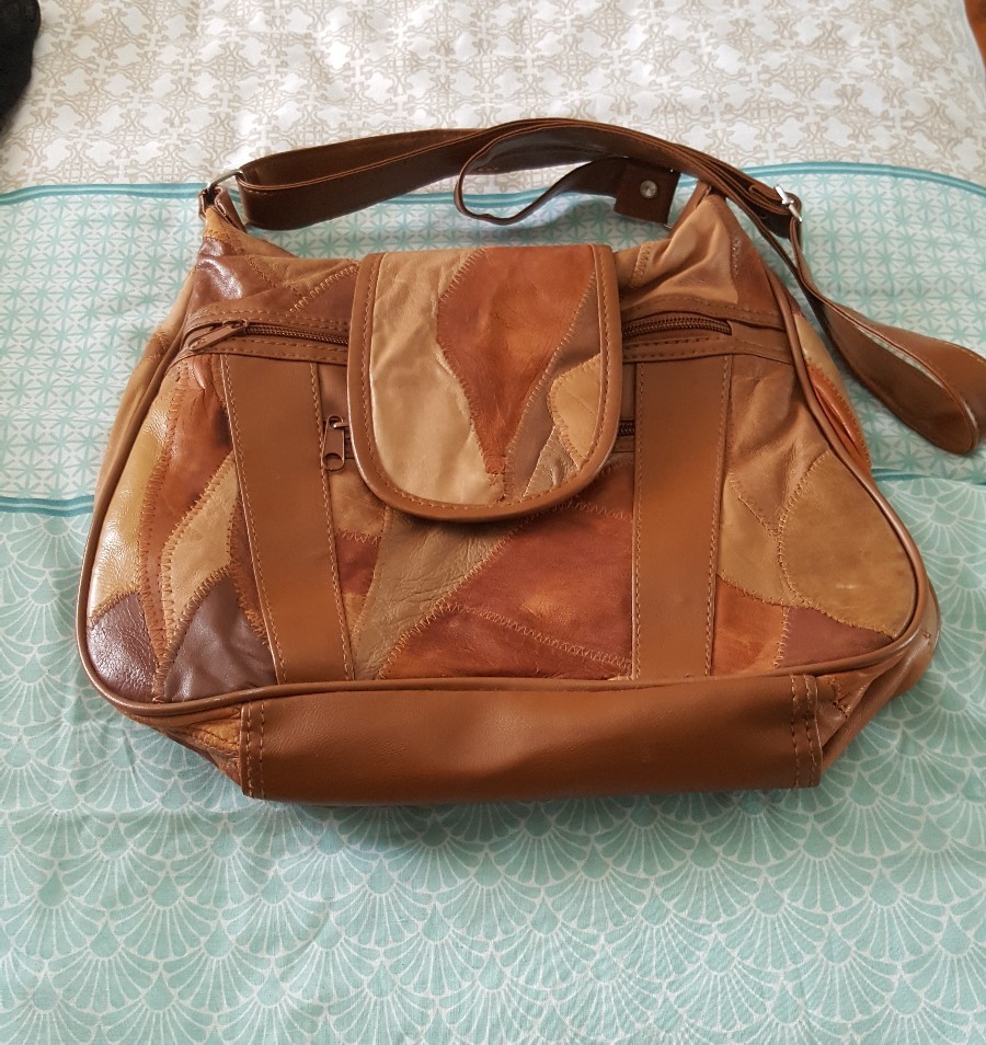 Leather Patchwork Tan Brown Boho Crossbody Small … - image 1