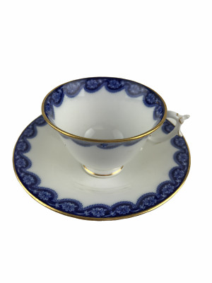 Antique Royal Worcester Bone China Cup & Saucer Cobalt Flow Blue 1903 429400 T1