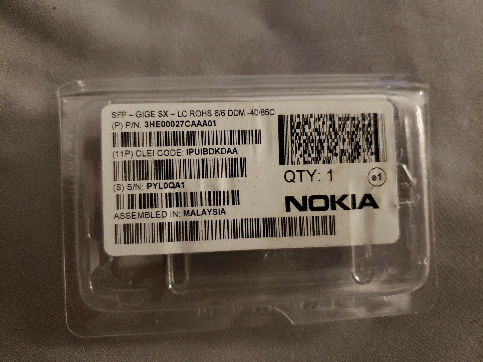 NOKIA SFP-GIGE SX-LC ROHS 6/6 DDM-40/85C 3HE00027CAAA01 TRASCEIVER MODULE. 