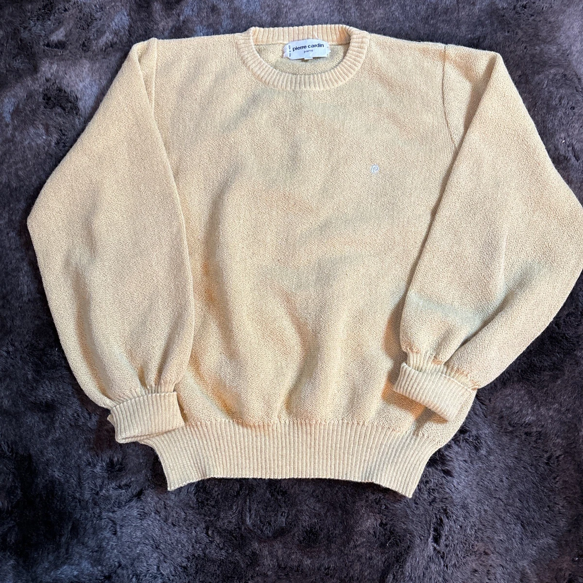 Vtg Pierre Cardin Unisex Yellow Embroidered Logo Crew Neck Sweater SM Alpaca