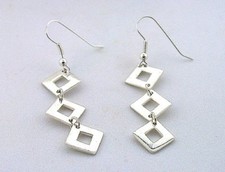 2 1/3 Inch Multi Square Drop Dangle .925 Sterling Silver Earwire Earring EBS3356