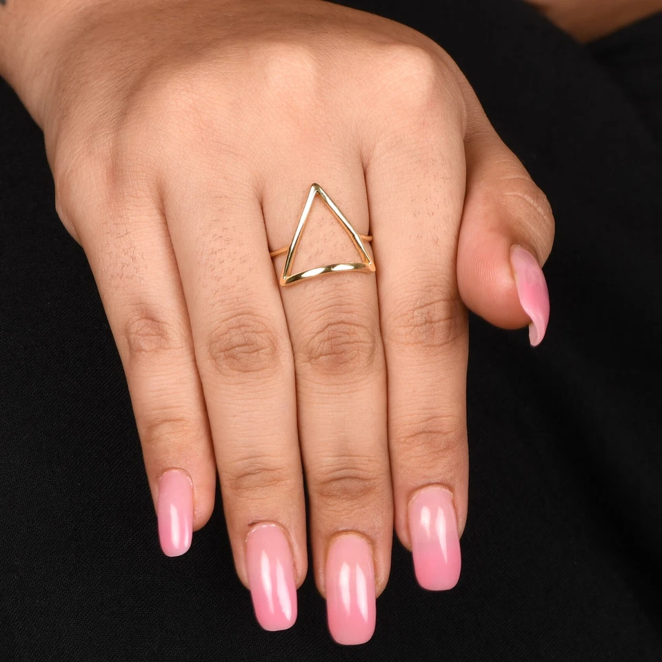 Anillo triángulo abierto enchapado en oro amarillo banda geométrica hecha a mano para mujeres niñas Foto 2 de 4