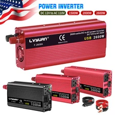 1500W 2000W 2600W Car Power Inverter 12V/24V to 110V 120V With 2AC USB Red Black