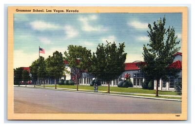Las Vegas, NV Postcard-  GRAMMAR SCHOOL People American Flag