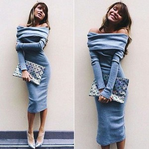 off shoulder midi sweater dress