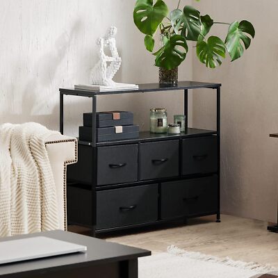 Chest of 5 Fabric Drawers Bins Grey Closet Organizer Storage Bedroom Livingroom