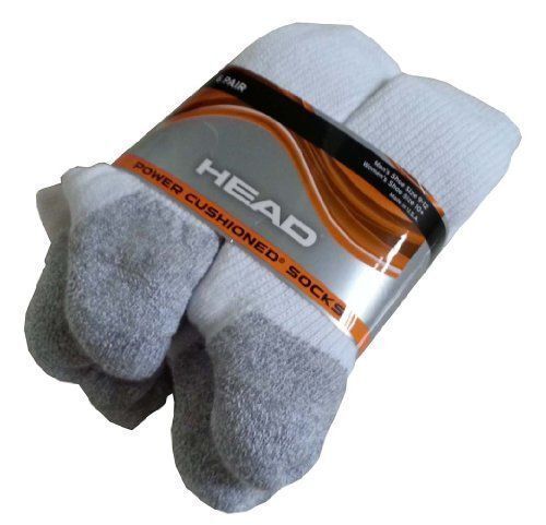 6 PACK COSTCO HEAD POWER CUSHIONED SOCKS WHITE MEN'S SIZE 9-11 CUSHION / NWOT