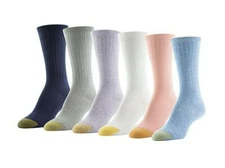 GOLD TOE Women's 6 pack Crew Socks, Size 9-11 fits shoe sizes 6-9, Multi-Color