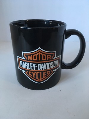 Authentic Harley Davidson Shield Logo Black Coffee Mug Cup Woodstock Illinois