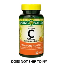 Spring Valley Vitamin C Chewable Tablets Supplement Orange Flavor 500 mg 60 Ct.
