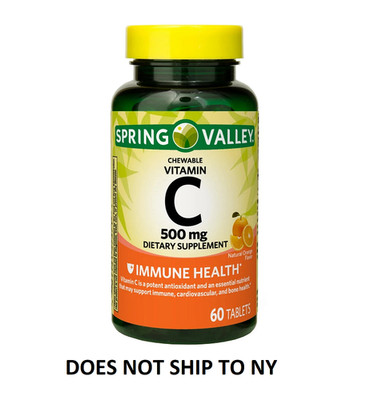 Spring Valley Vitamin C 500 mg Chewable Tablets, Orange Flavor, 60 Count