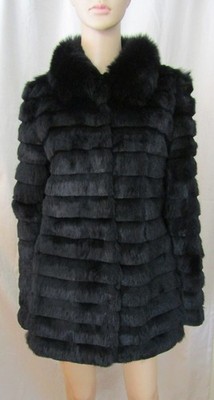 NWOT Grade Fox & Rex Rabbit Black Fur Coat Approx. Size 10 Use Measurements