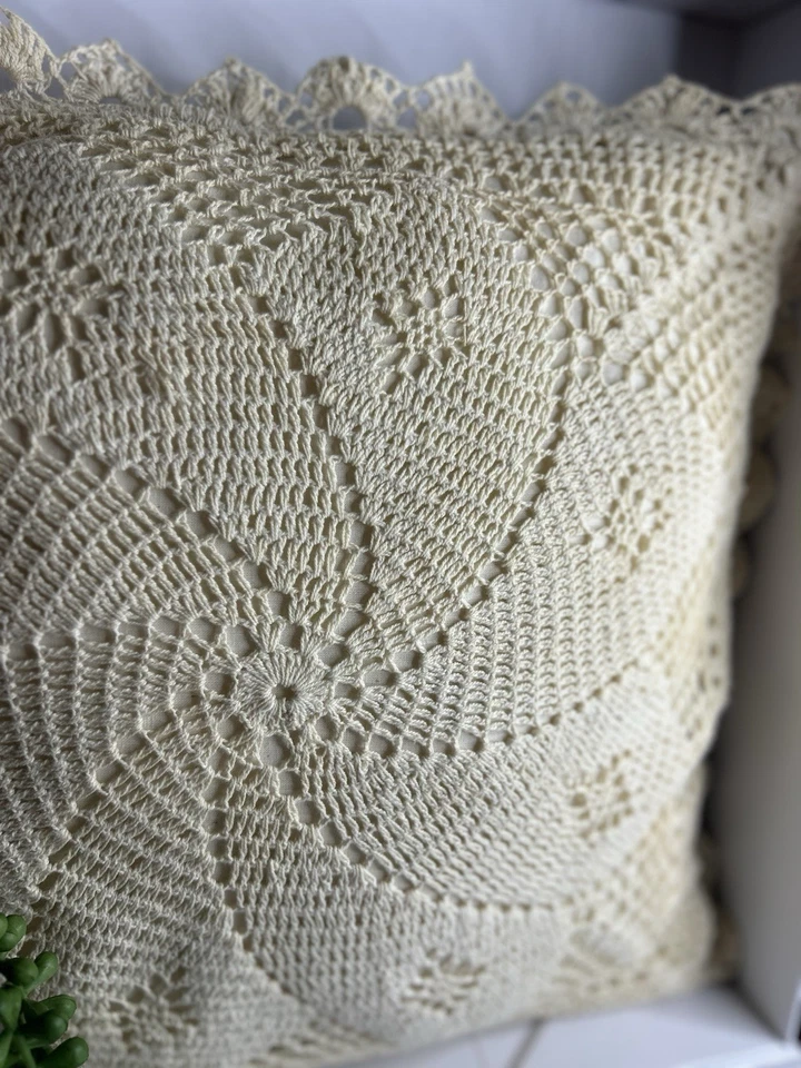 Винтажный ручной работы крючком кружева наволочка чехол плед подушка бабушка Cottagecore - Изображение 3 из 4