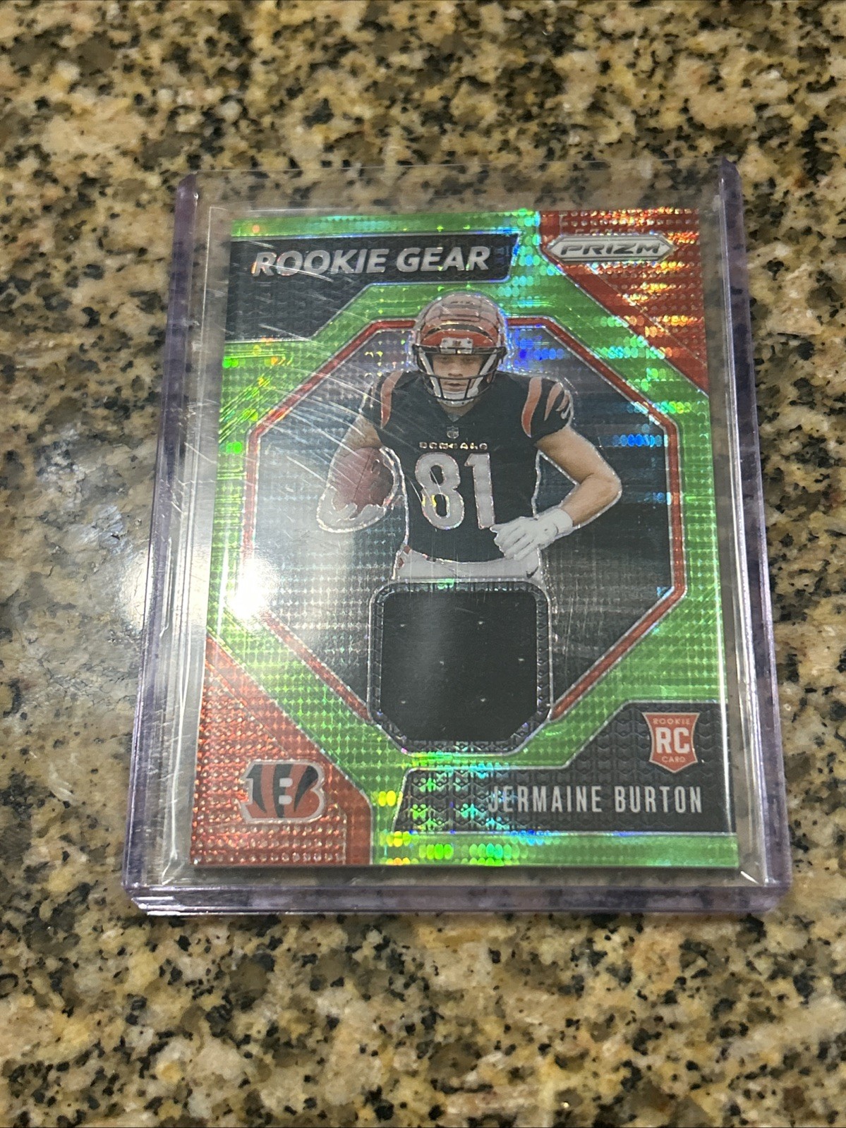 2024 Panini Prizm #RG-JBN Jermaine Burton Rookie Gear Neon Green Pulsar #L2