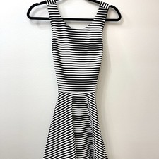 Guess Women’s Black And White Striped Fit & Flare Dress With Pockets Small
