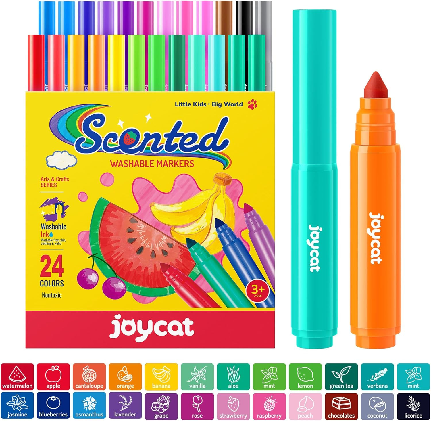 Scented Washable Markers for Kid, 24 Vibrant Colors with Fun Scent-Chunky Nip fo