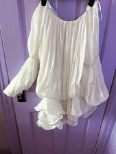 Fashion Nova Women's White Off-Shoulder Ruffle Puff Sleeve Blouse Size L