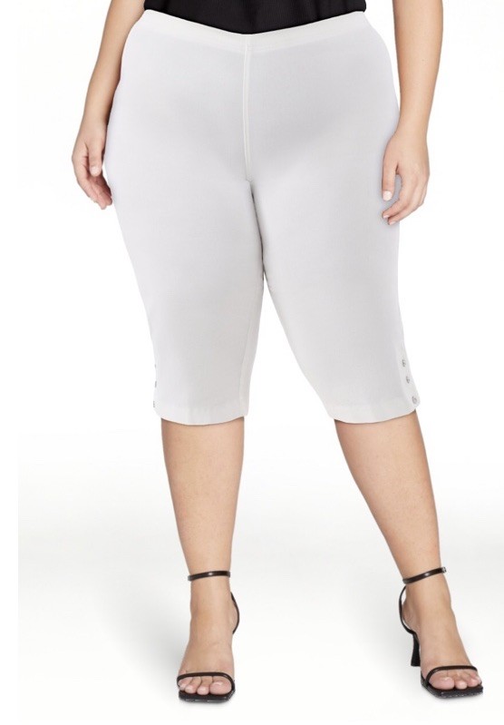 Just My Size Women’s White Pull On Capri Pant W/Bling Tab Hem Size 0X NWT