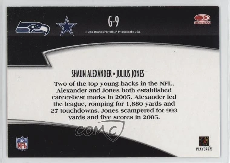 2006 Donruss Threads Generations Shaun Alexander Julius Jones #G-9 - Image 2 of 2