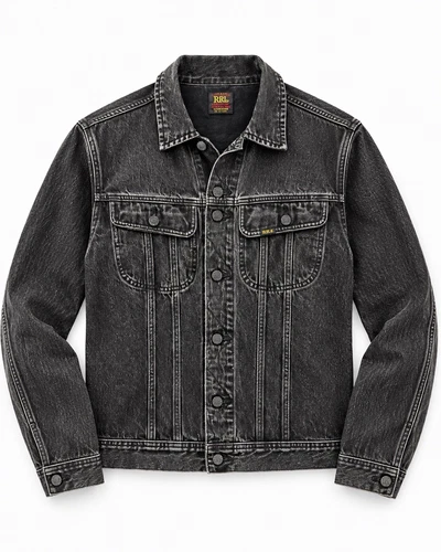 RRL Men’s L Black Cotton Denim Jacket Button Front Pockets Short Point - product listing photo
