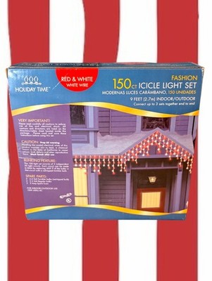 HOLIDAY TIME 150 Red And White ICICLE Light Set 9 Feet Long Indoor Outdoor NEW