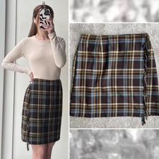 90s Vintage Requirements Plaid Fringe Wrap Skirt 12P Brown Preppy Academia
